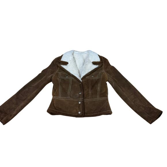 SUEDE VTG 4 Snap Up Coat Womens SZ XS/S Faux Shearling Western Beth Dutton - Picture 8 of 16